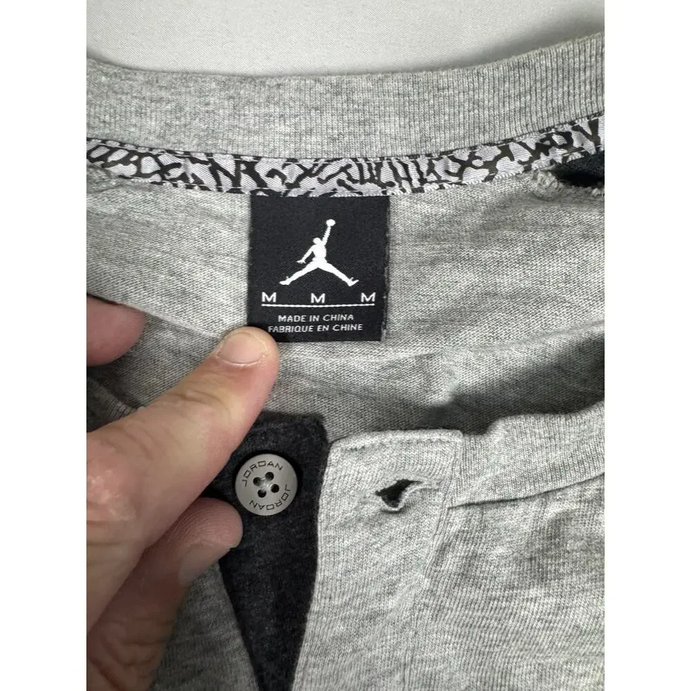 Jordan Long Sleeve Henley Shirt Gray Charcoal Raglan Men’s Size M